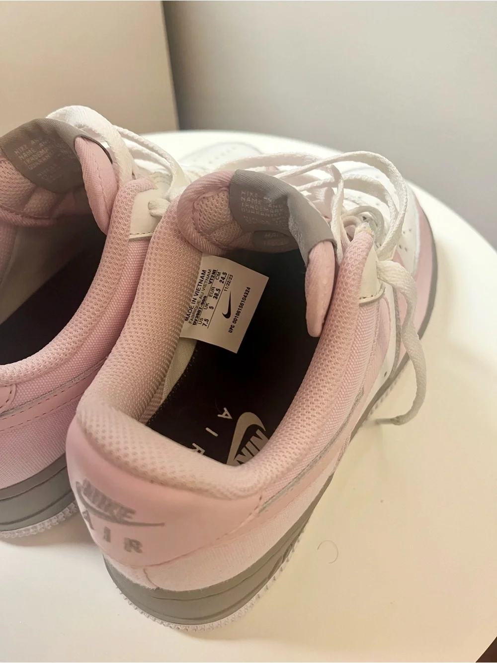 CUSTOM MADE Nike Air Force 1 Low — White, Light Pink & Gray 7.5